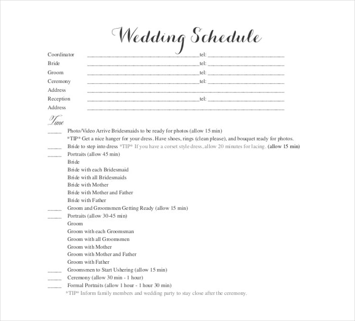 14+ Wedding Schedule Templates Free PDF, DOC Format Download Free