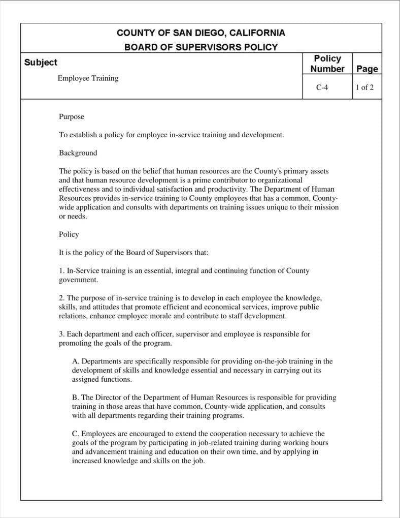 11  Training Policy Templates Free PDF Format Download