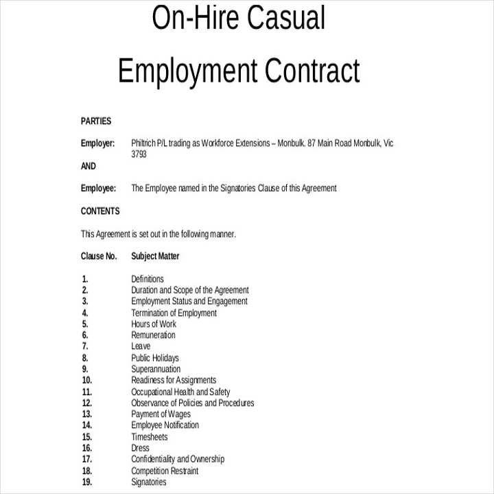 13+ Employment Contracts for Restaurants, Cafes, and Bakeries in MS