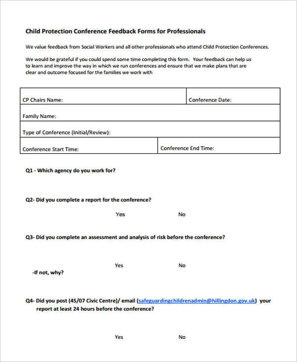 child conference form for professionals