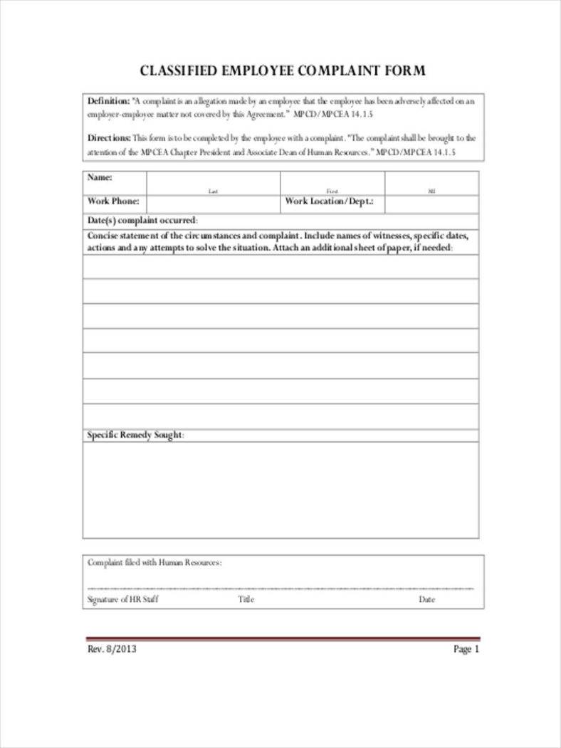 14 Employee Complaint Forms Free Pdf Doc Format Download Free And Premium Templates 3991