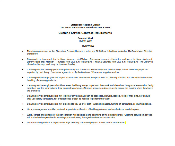 14+ Cleaning Contracts Templates for Restaurant, Cafe, Bakery Docs, Word