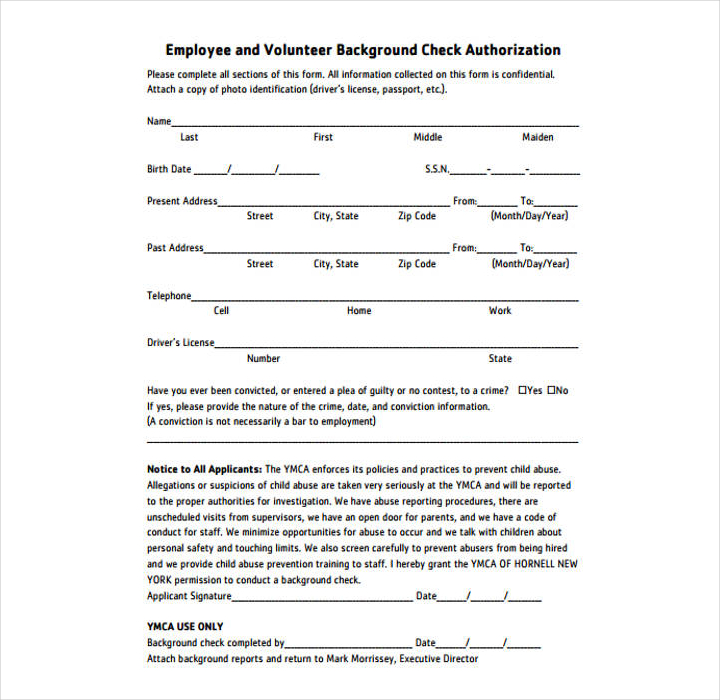 Background Check Form For Employment Sample