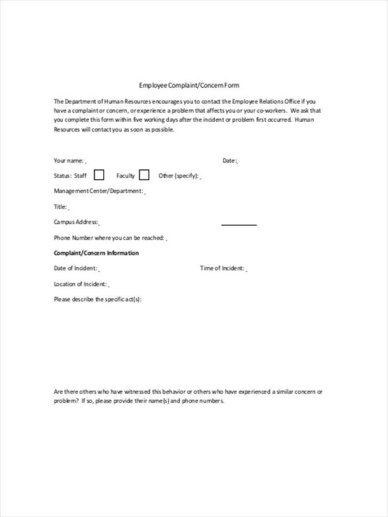 employee complaint concern form 788x10
