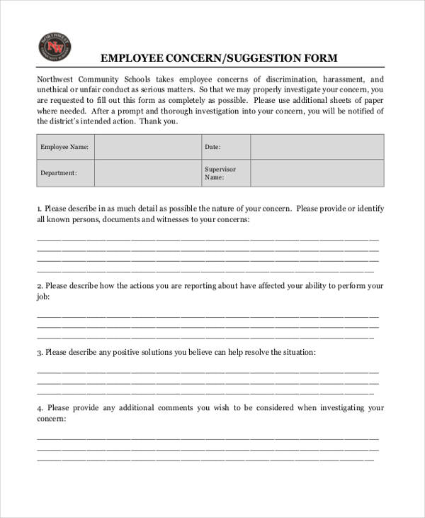 employee concern suggestion form