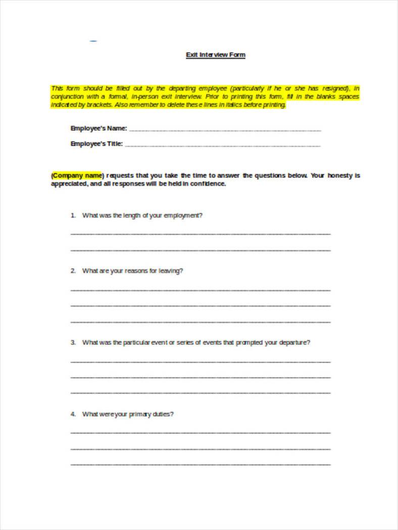 Types of Exit Interview Documents Free PDF, DOC, Excel Format Download