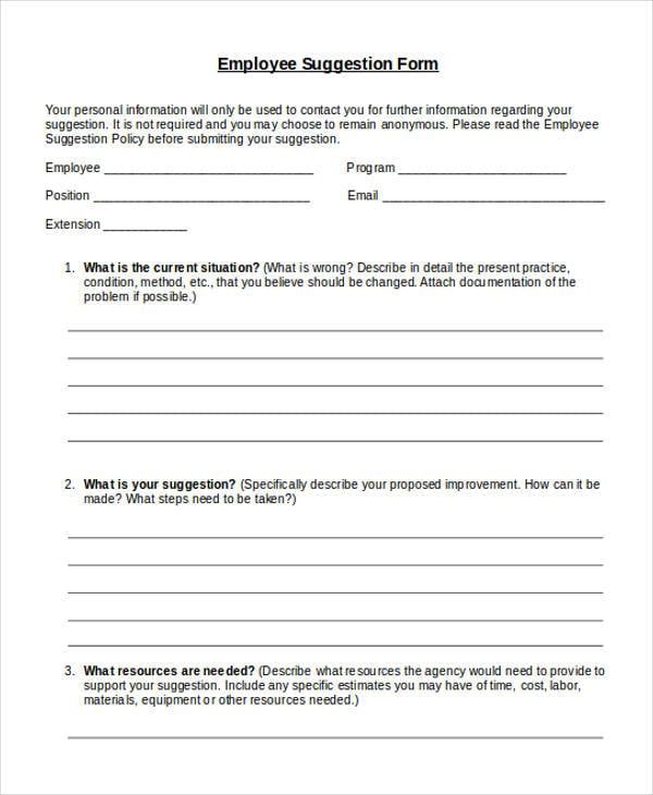 11 Employee Suggestion Forms Templates PDF Word