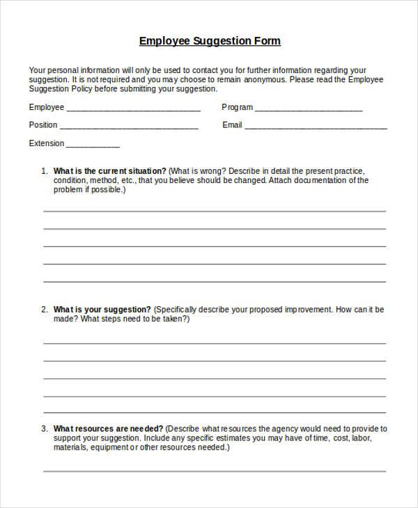 11+ Employee Suggestion Forms & Templates PDF, Word