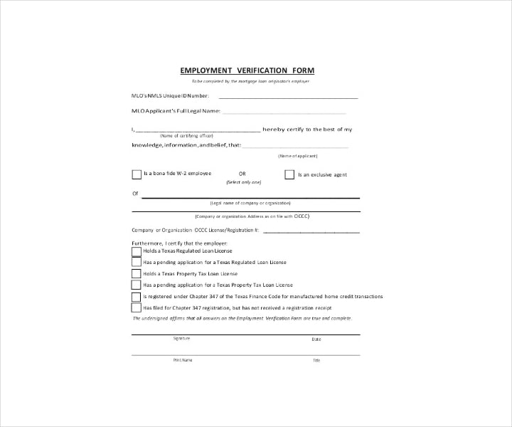 employment verification form for mortgage