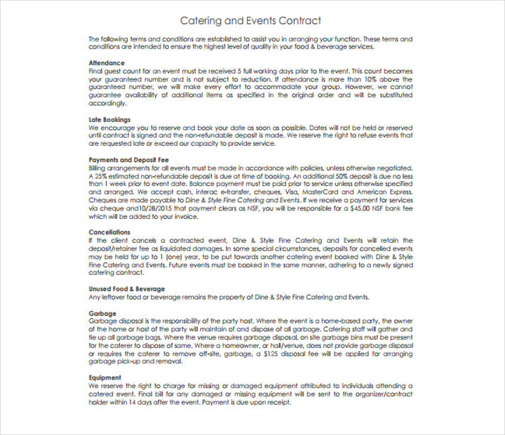 15+ Food Service Contract Templates for a Restaurant, Cafe, and Bakery