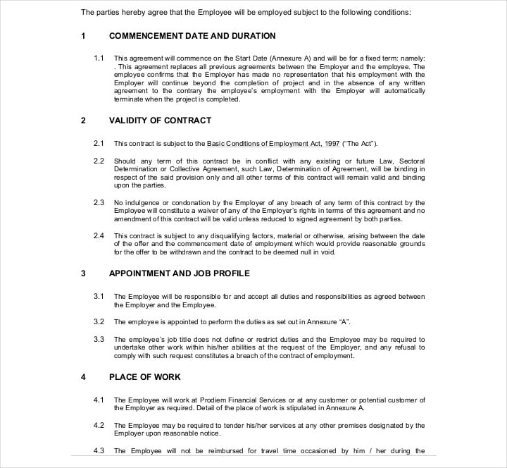 fixed term employment contract template in pdf