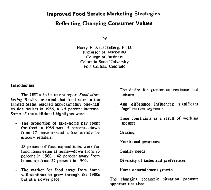 food service marketing strategy proposal
