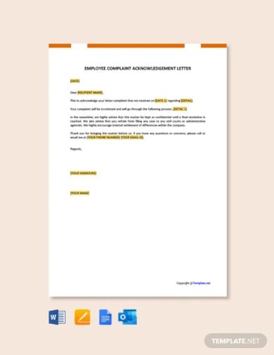 free employee complaint acknowledgement letter