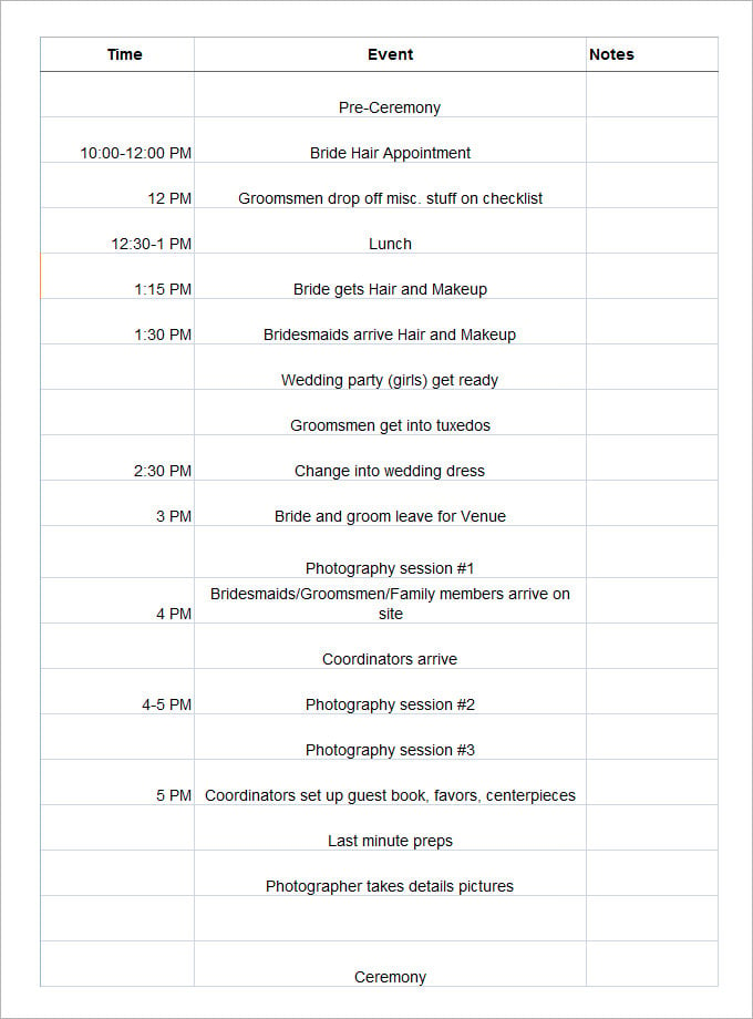 free wedding day schedule template