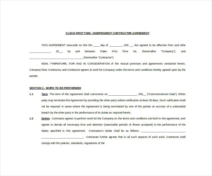 independent cleaning contract agreement