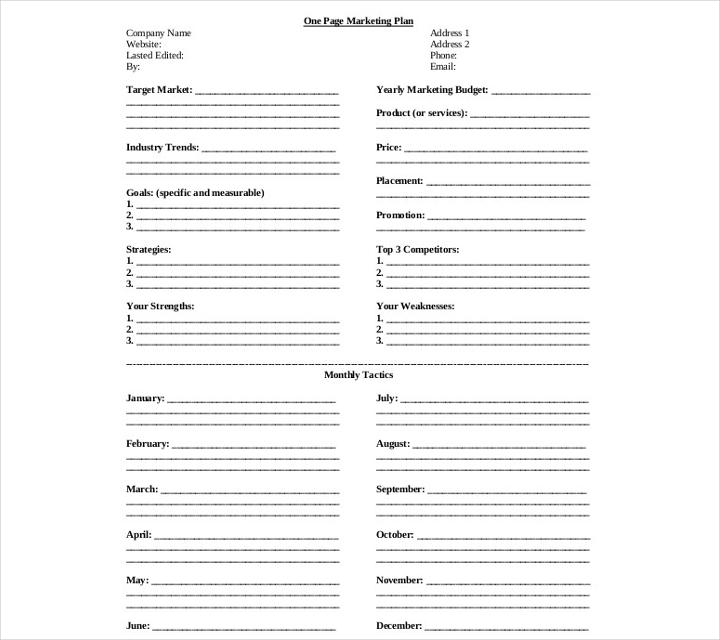 one page marketing strategy template