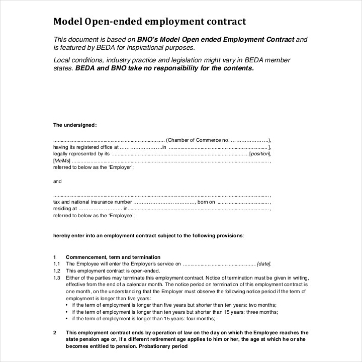 open ended employment contract template