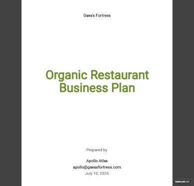 business plan for organic restaurant