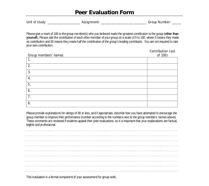 peer evaluation assessment form