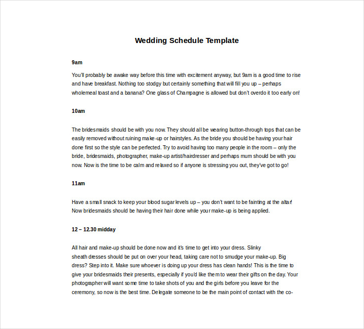 printable wedding schedule template