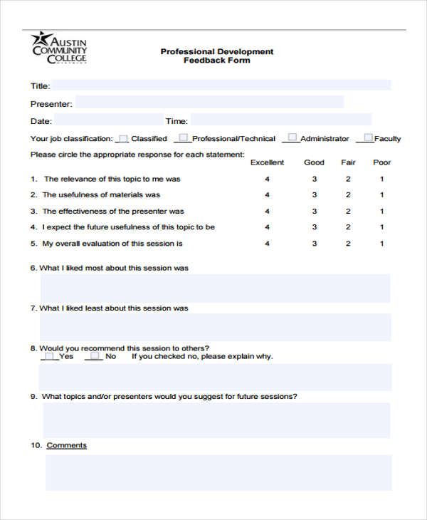 professional development feedback form