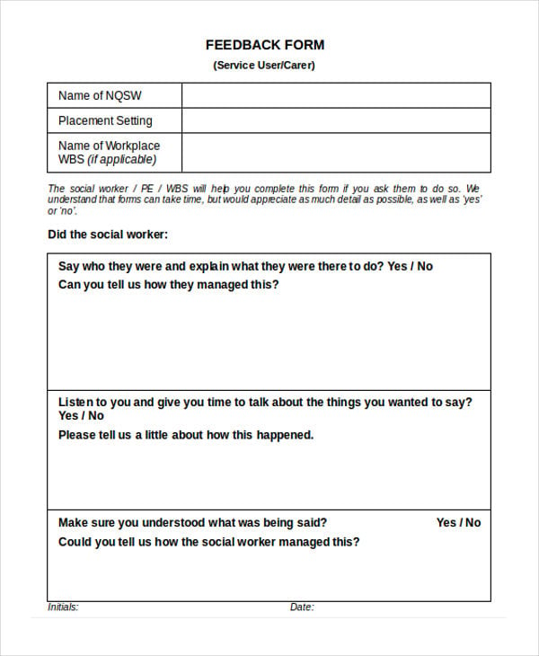 professional service user feedback form