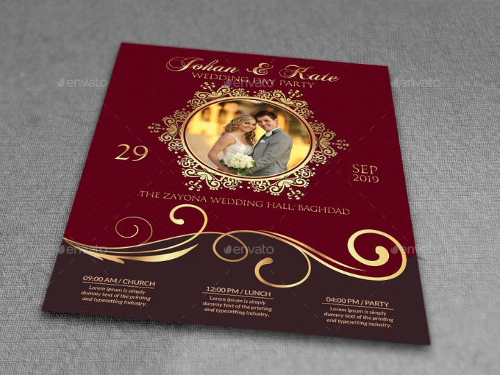 red and gold wedding party flyer template