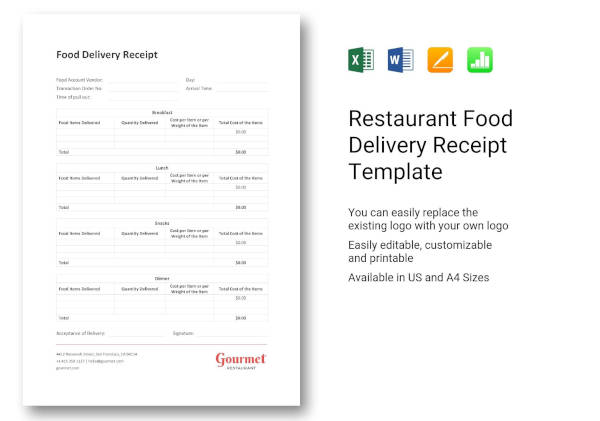 restaurant food delivery receipt template