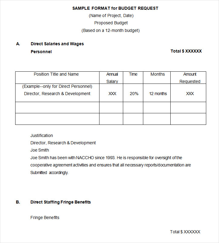 sample format for budget request