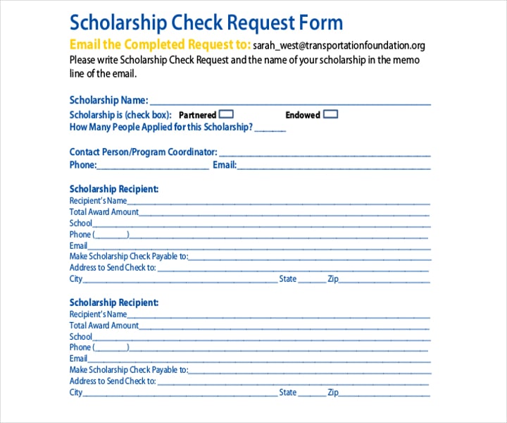 scholarship check request form