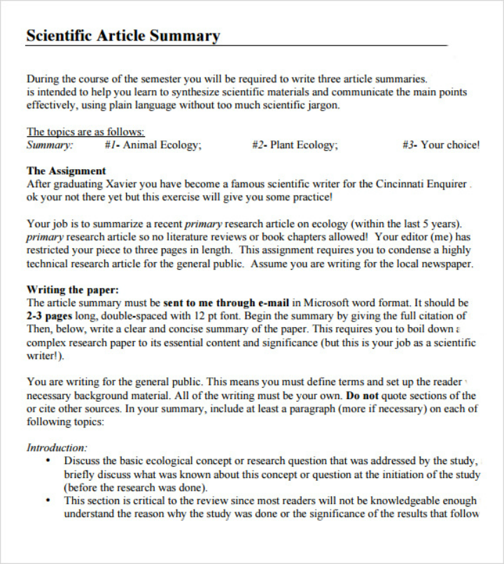 science article summary template