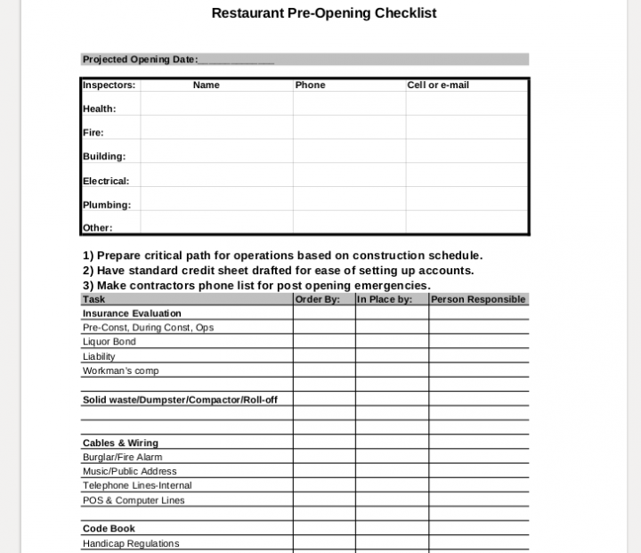 10+ Checklist for Starting Up a Restaurant PDF, DOC, Excel Free