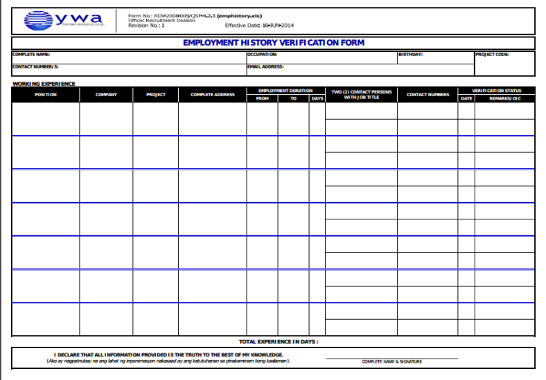 9 Employment History Verification Forms And Templates Pdf Doc 8456