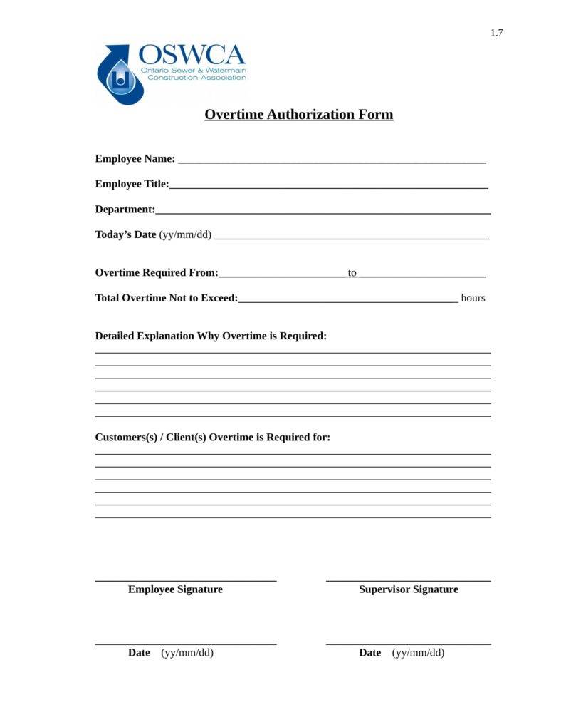 12 Overtime Authorization Forms And Templates Pdf Doc 4629