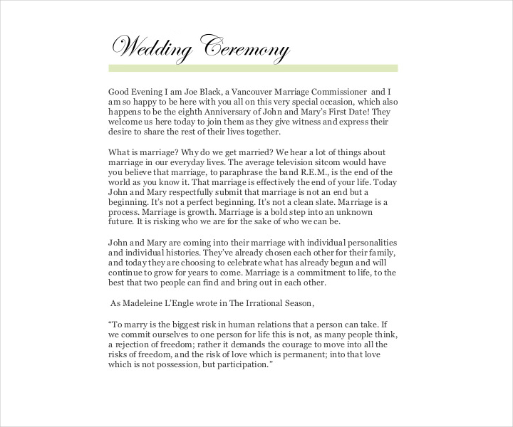 11+ Wedding Ceremony Templates Free PDF, DOC, InDesign Format Download