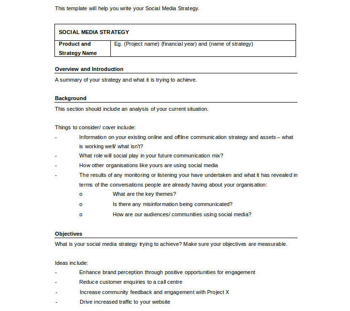 social media strategy template in word