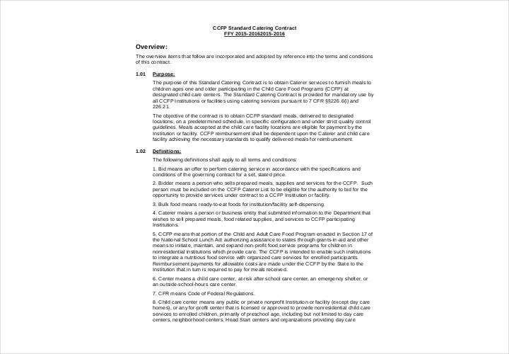 standard catering contract