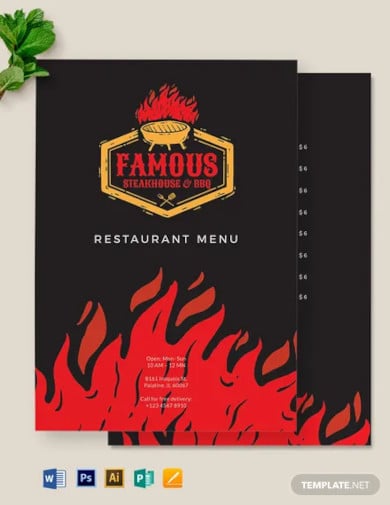 steakhouse bbq restaurant menu template