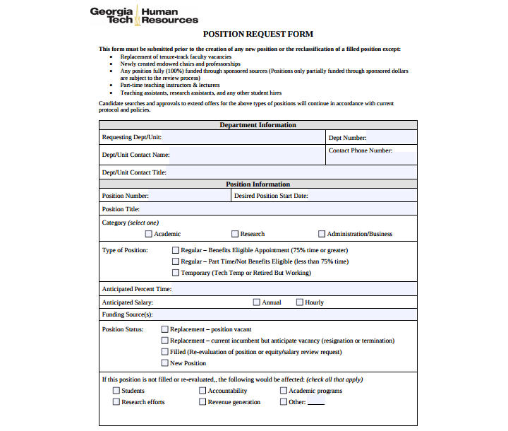 9+ Position Request Forms & Templates PDF, DOC, Excel Free