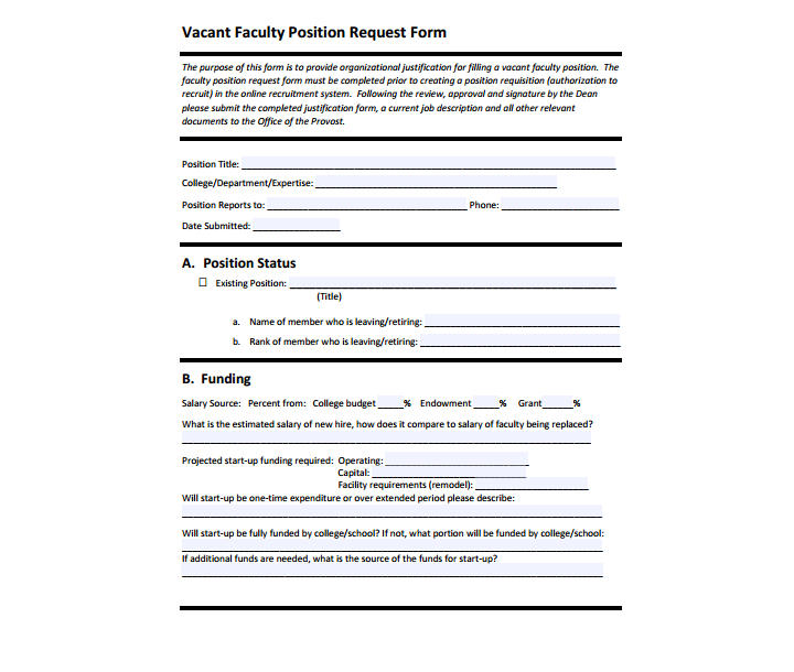 vacant faculty position request form