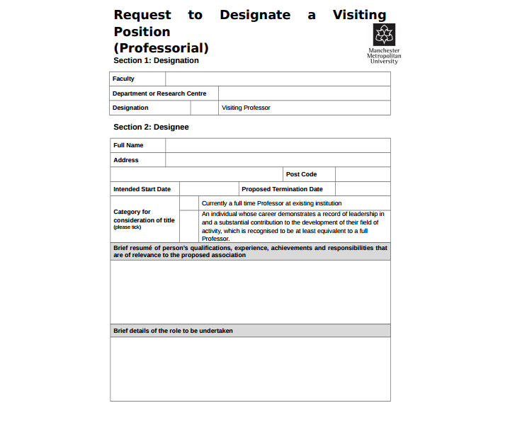 visiting professorial position request form