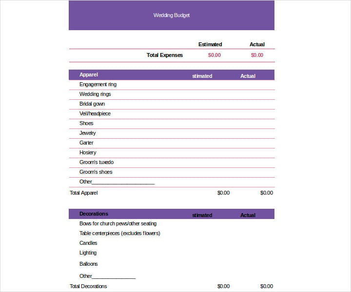 wedding budget spreadsheet template excel