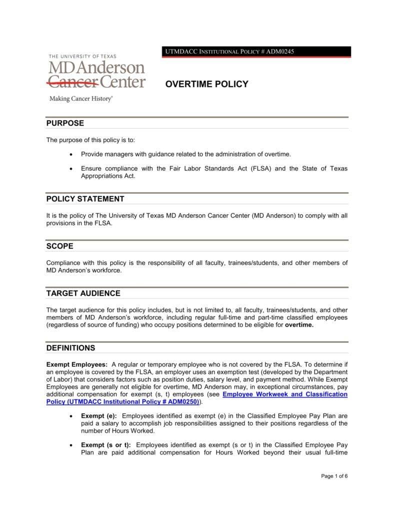8  Overtime Policy Templates PDF DOC