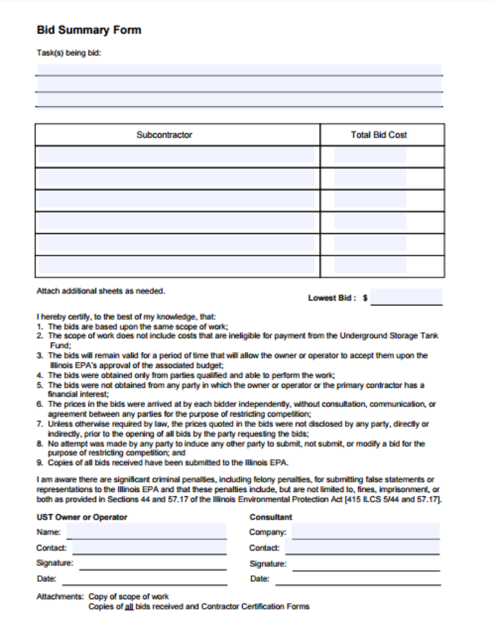 assignment of bid form