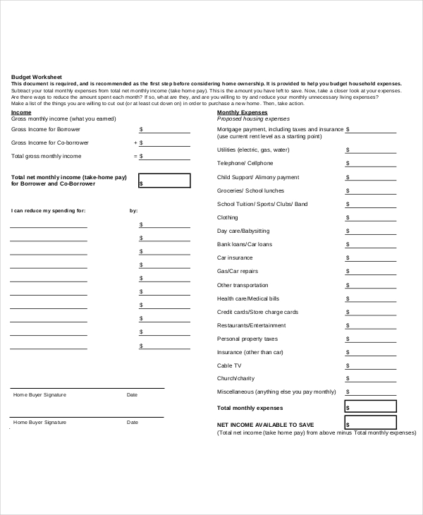 9+ Household Budget Worksheet Templates - PDF, DOC