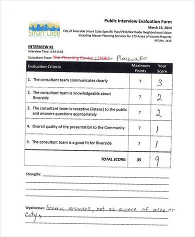 employment candidate evaluation form