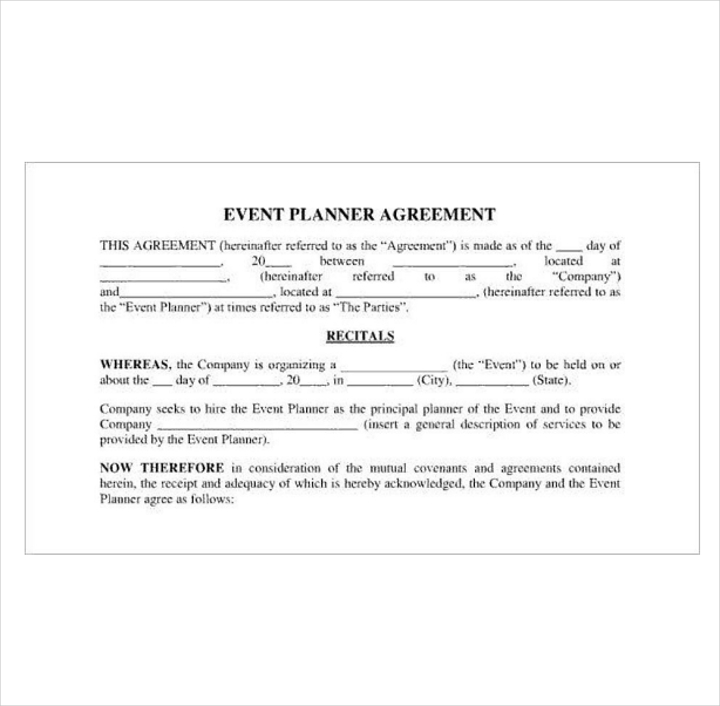 event planner agreement