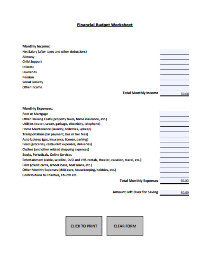 income and expenses worksheet social security