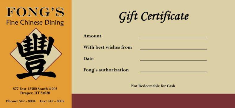 14 Restaurant Gift Certificates