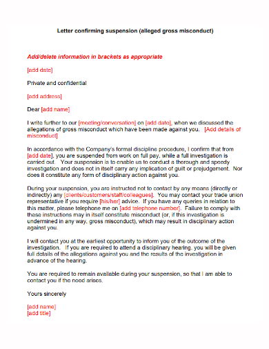 formal misconduct memorandum letter of suspension